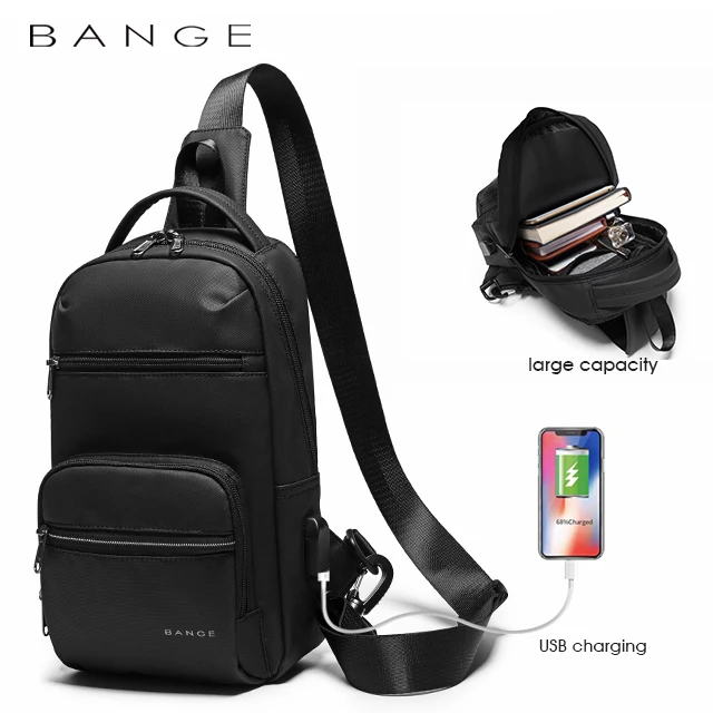 2020 factory wholesale usb oem black polyester fashion men custom waterproof shoulder chest crossbody sling bag for men