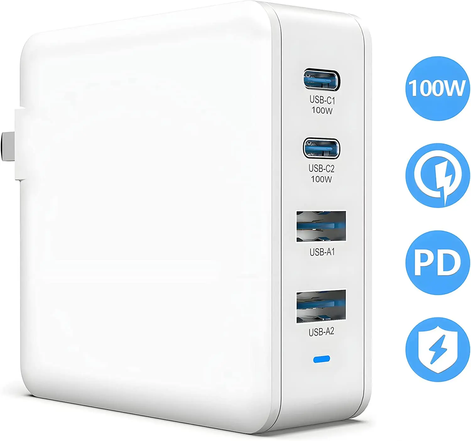 100W USB C Fast Charge 4-Port GaN Laptop Charging Plug, Type C and Type A PD Wall Power Adapter Compatible with MacBook