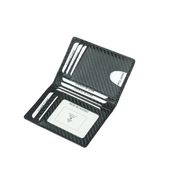 Business Folio Card Holder Leather Carbon Fiber Men Wallet Rfid Blocking Card For Wallet