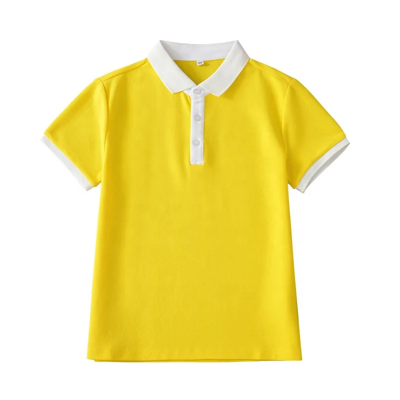 Student T-shirt lapel short sleeve school uniform summer pearl cotton yellow clothes for boys and girls preppy Polo shirts