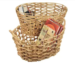 Round Wicker Picnic Basket With Wood Lid And Put Down Handle Storage Baskets