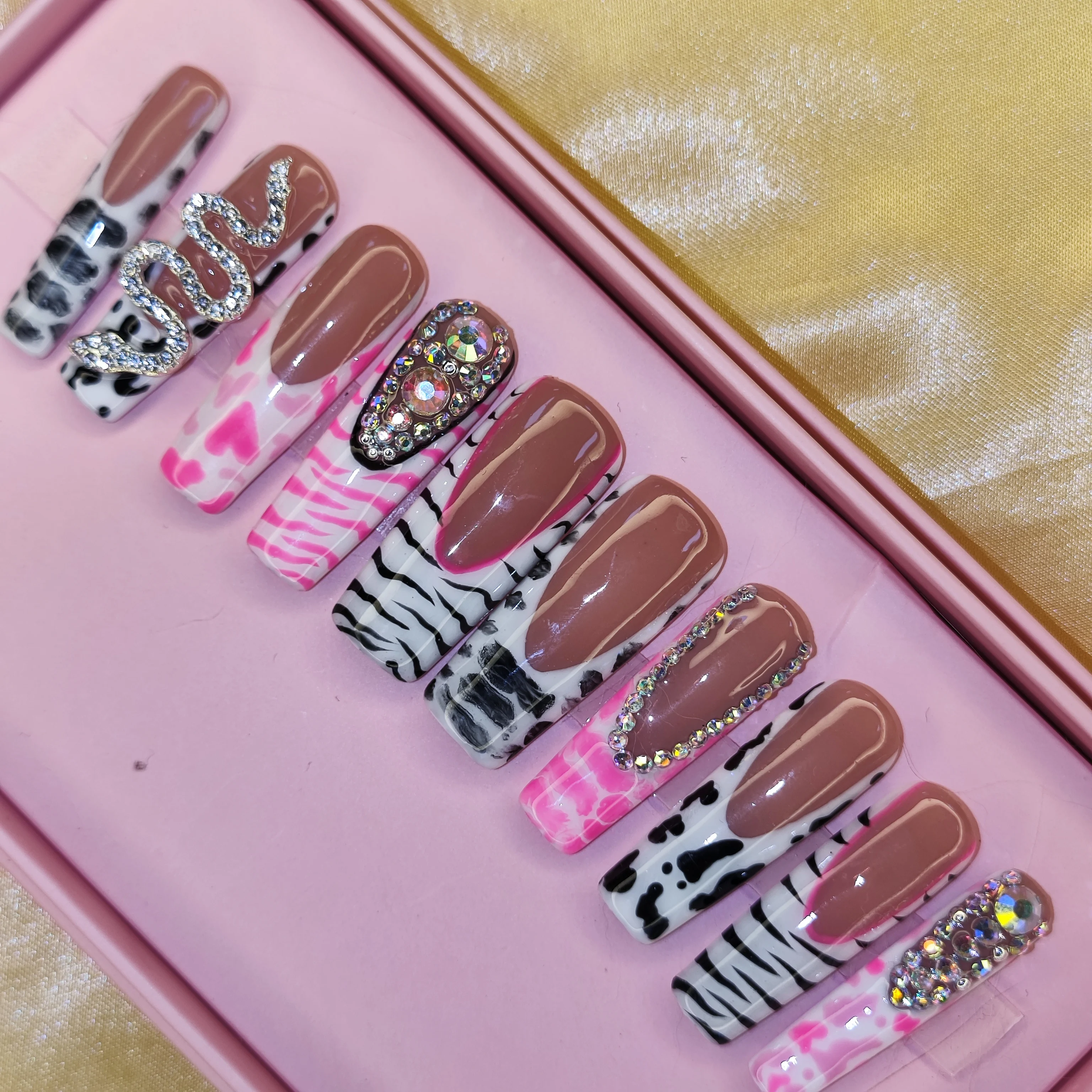 Accept Custom Acrylic Long Or Short  Press On Nails Artificial Fingernails With Jelly Glue For Woman
