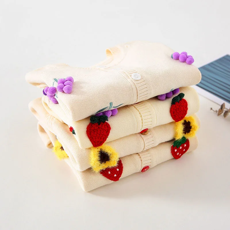 Lovely Sweet Baby Clothes Sweater girls clothes Cotton Spring Autumn Girl Sweater Girl cardigan Unisex with Fruit Pattern