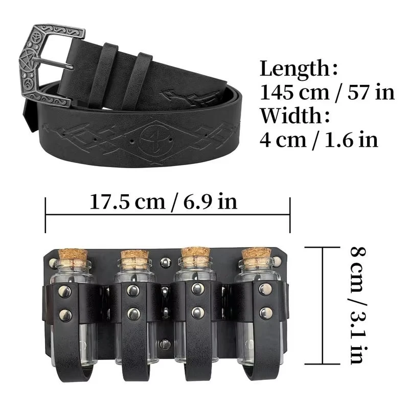 Adjustable Medieval Alchemy PU Leather Belt for Cosplay and Role Play Festival Portable Costumes Prop