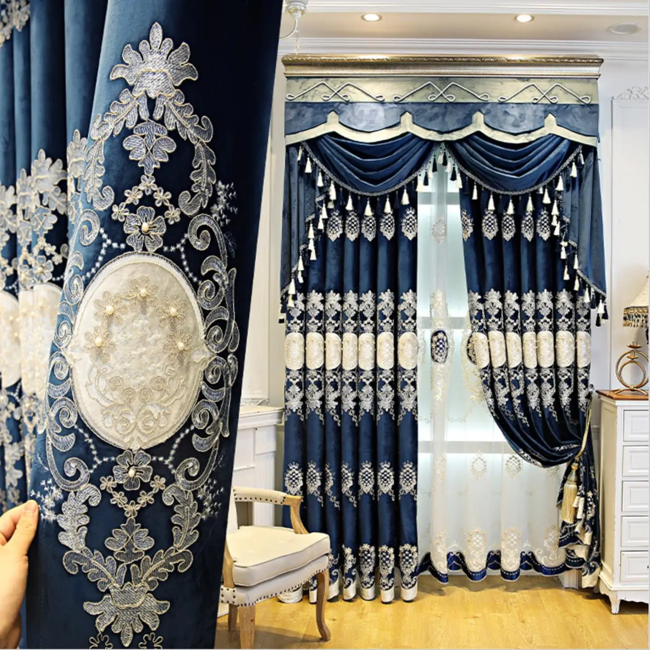 
Flannelette embroidered curtain window screen room luxury bedroom atmosphere luxury curtains for living room 