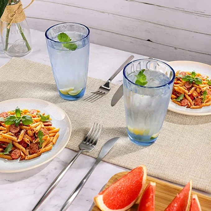 Elegant customized color tall highball glass 16OZ unbreakable drinkware with textured design for drinking water beer soda