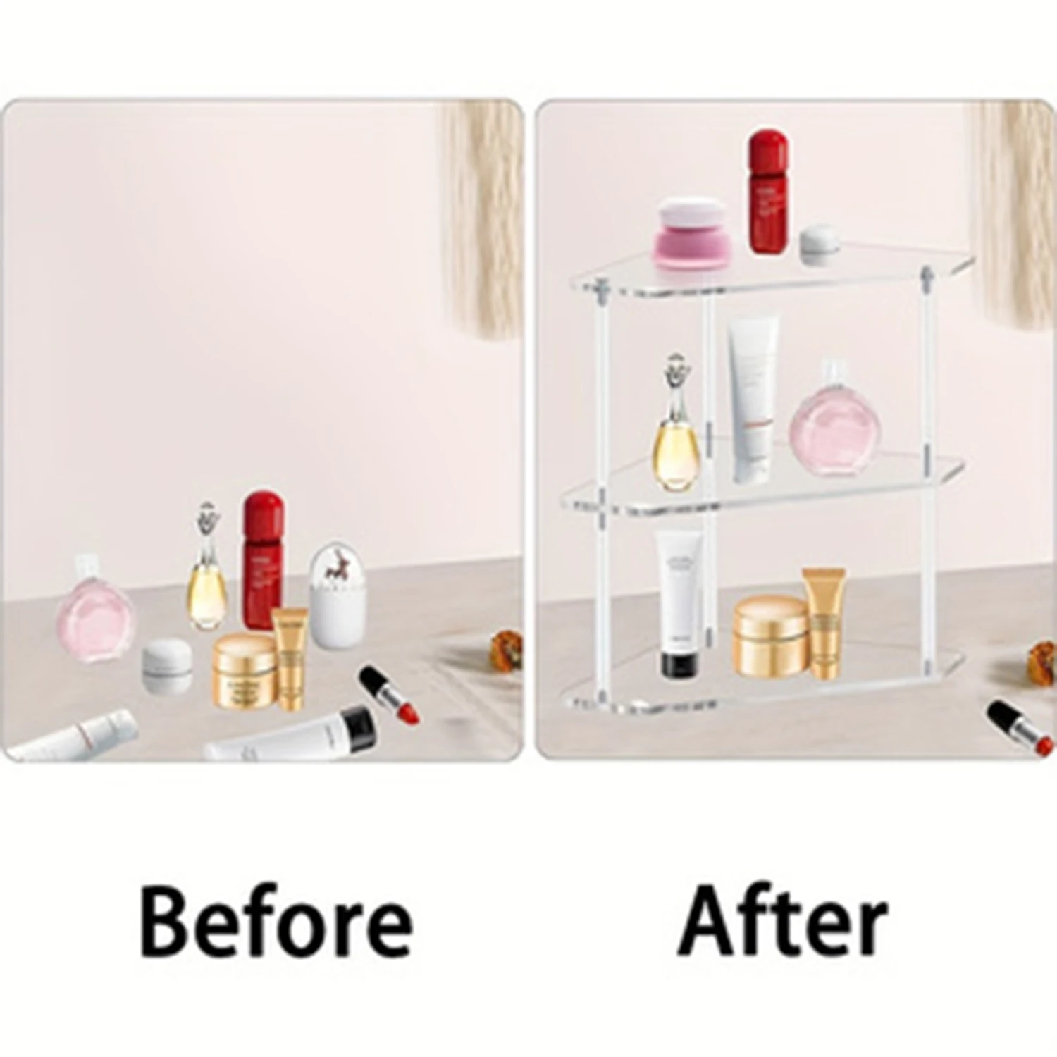 Corner Bathroom Organizer Counter Shelf Acrylic Bathroom Table Organizer Stackable Shelves Clear Shower Corner Vanity Shelf