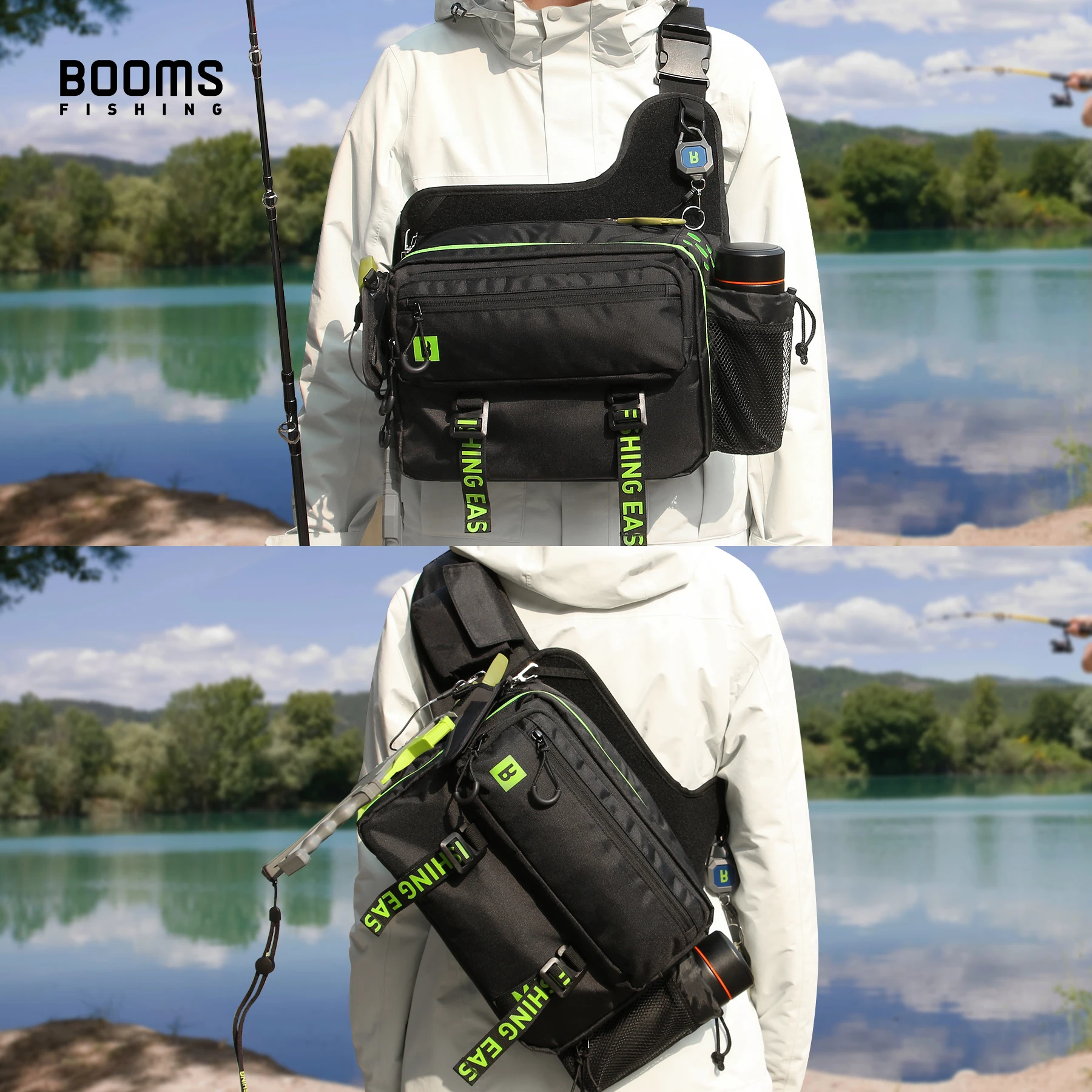 Outdoor Portable Waterproof Backpack Anti-slip Shoulder Straps Fly Fishing Gear With Adjustable Waist Strap And Water Bottle Bag