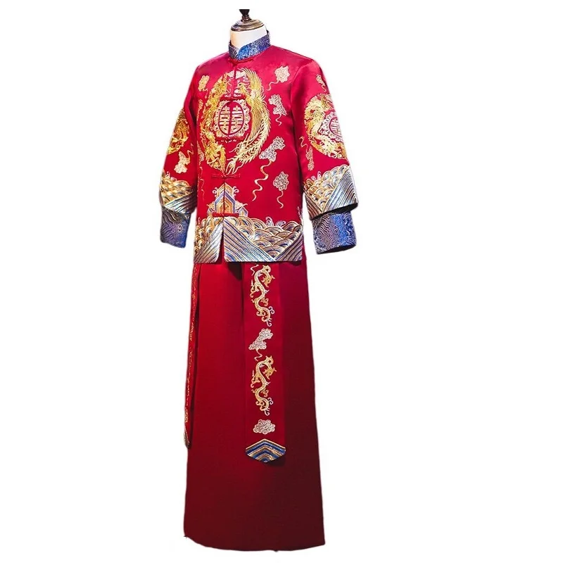 Stylish Embroidered Stand-up Collar Chinese Trending Skinny Homme Tunic Wedding Dresses 2021