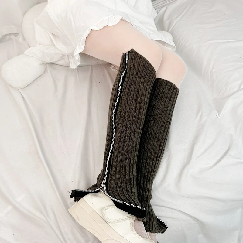 Hot Selling Zipper Solid Knitted Leg Warmers Fashionable Leg Warmer For Women