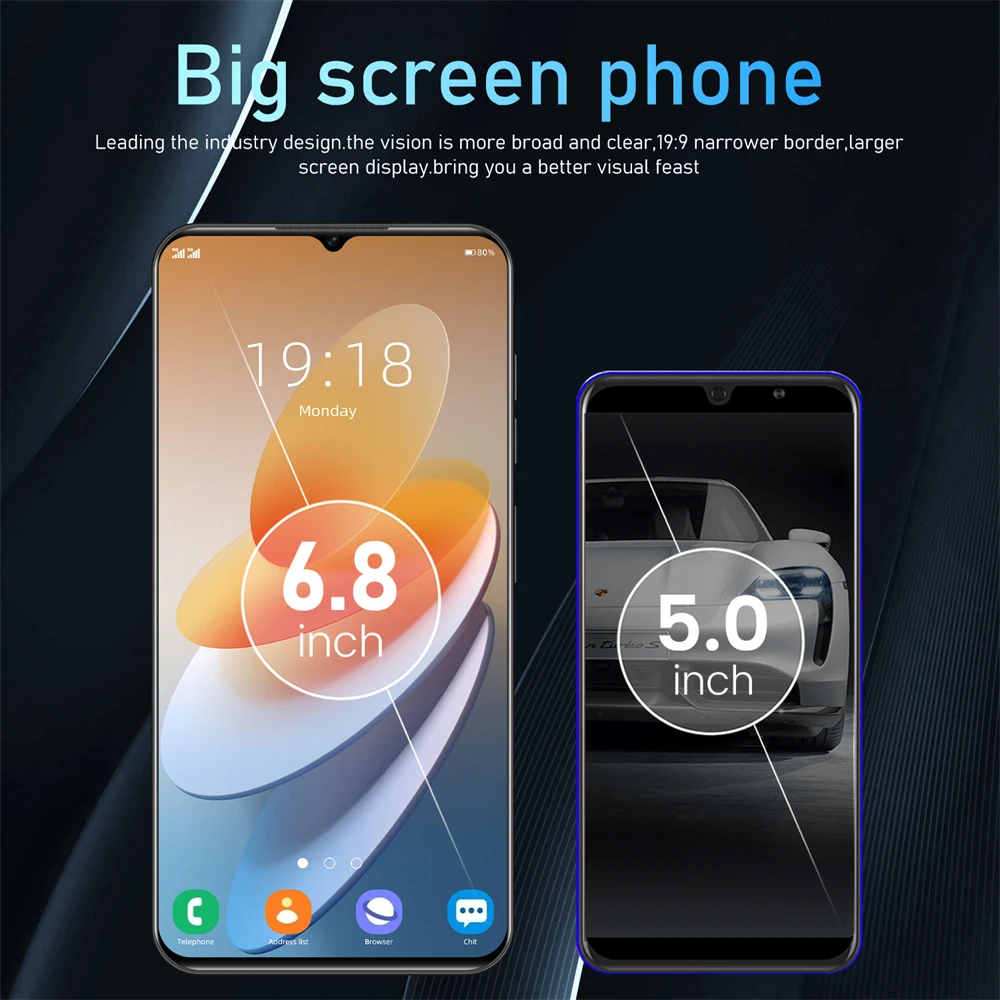 Best Selling Smart Android phone M12S Pro large screen 6.8 Inch HD 48MP+72MP 6800mAh big battery beauty smartphone
