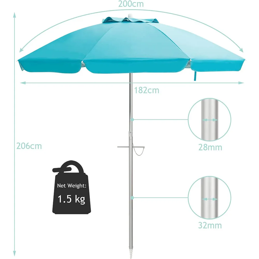 2m Aluminum Pole Beach Umbrella With Steering Insert Camping Umbrella Outdoor Portable Sun Umbrella