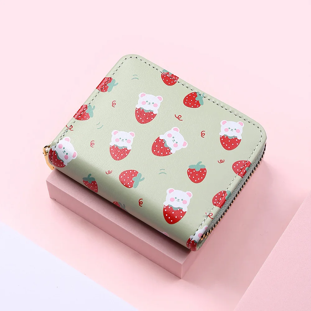 Short Wallet Strawberry Print Card Bag Student Small Fresh Clutch Purse Wholesale Mini Cute Female Girl Wallets