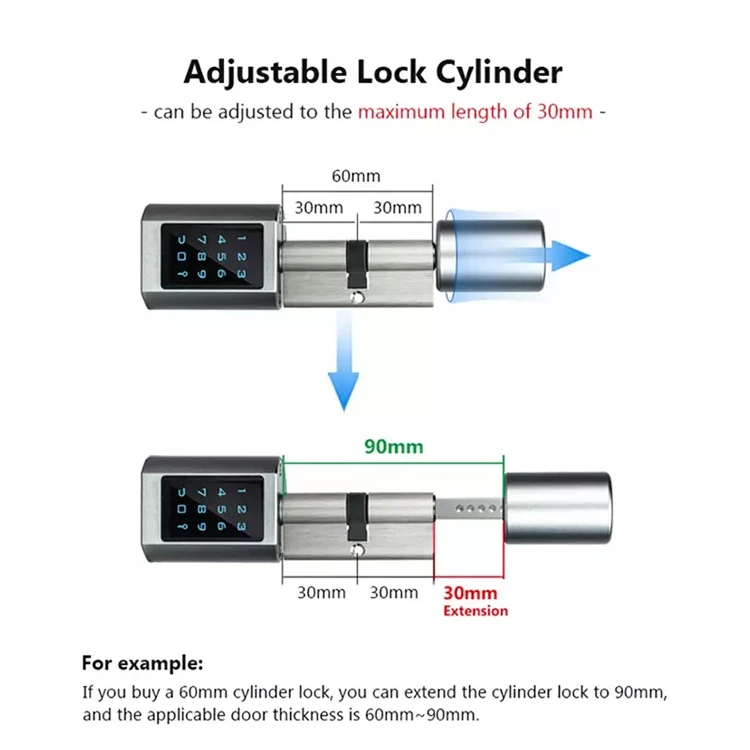 OEM TTlock Tuya gate smart Cylinder locks door outdoor waterproof august biometric Fingerprint Locker with USB Charging Black