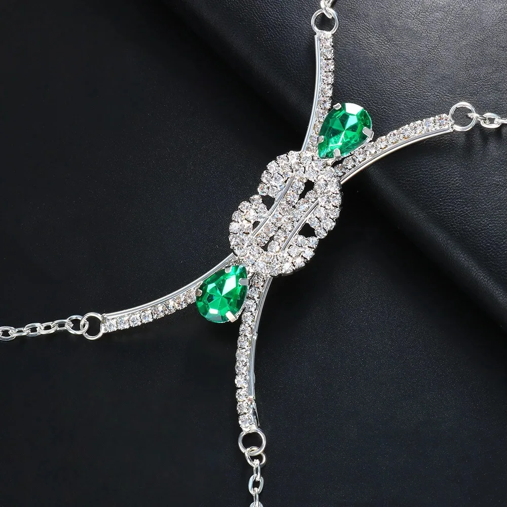 Fashion Exquisite Jewelry X-Shaped Emerald Diamond Inlaid Chest Support Luxury Fashion Beauty Shiny Sexy Chest Chain