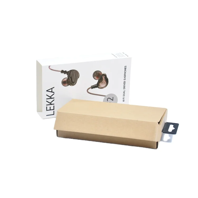 Custom Logo Recycle Brown Kraft Paper Headphone Earphone Packaging Gift Box Sliding Box With Coated Paper Sleeve