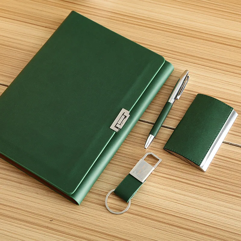 Wholesale Fathers Day Custom Personalized Corporate Logo Promotional Luxury  4 In 1 A5 PU 80g Notebook With roller Pen Gift Set