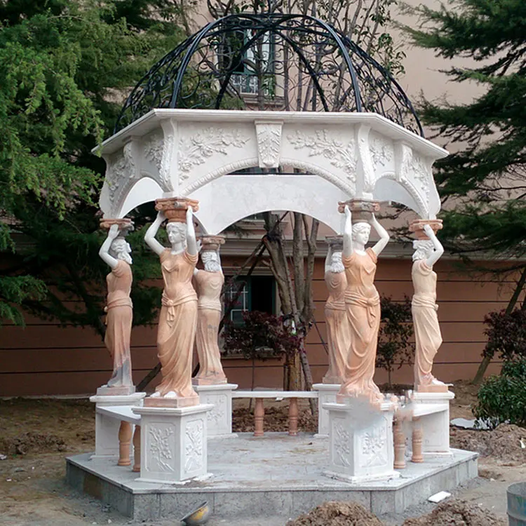 Outdoor Garden Decoration Hand Carved Natural Stone Pavilion Large Marble Gazebo for Sale