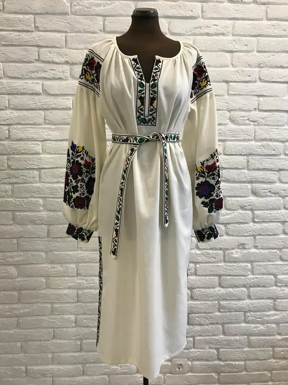 
Balloon Sleeve Aari Embroidered Ukrainian Style Straight Maxi Dress 2019 Backless Hot 