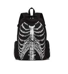 Skull bone Purse Teens School Satchel Travel Backpack with detachable hat printed