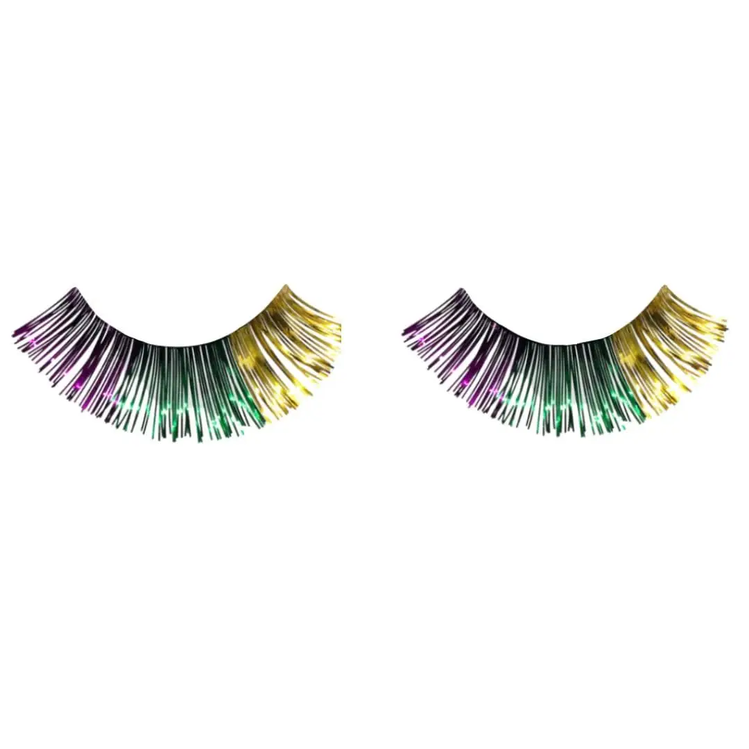 Purple Green and Gold Synthetic Tinsel Eyelashes Lightweight & Easy to Apply Self-Adhesive Lashes Perfect For Costume Accessory
