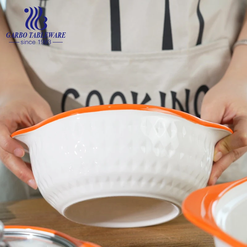 Ceramic Bakeware Set with glass cover baking casserole Dish with Lid Covered Round White Porcelain Casserole Cookware Set