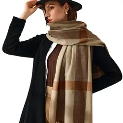 Модная осенне-зимняя теплая уютная шаль в крупную клетку, шарф с кисточками в крупную клетку для женщин