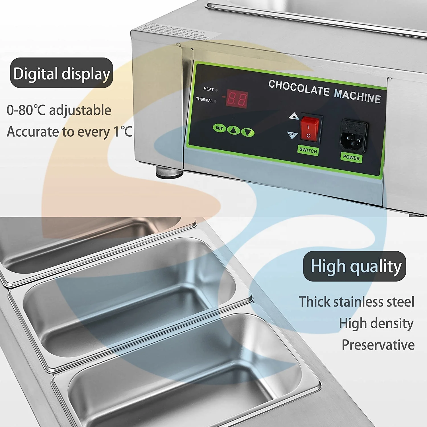 Stainless Steel Commercial Cheese Food Warmer Industrial Chocolate Tempering Machine 3 Tanks Chocolate Melting Pot