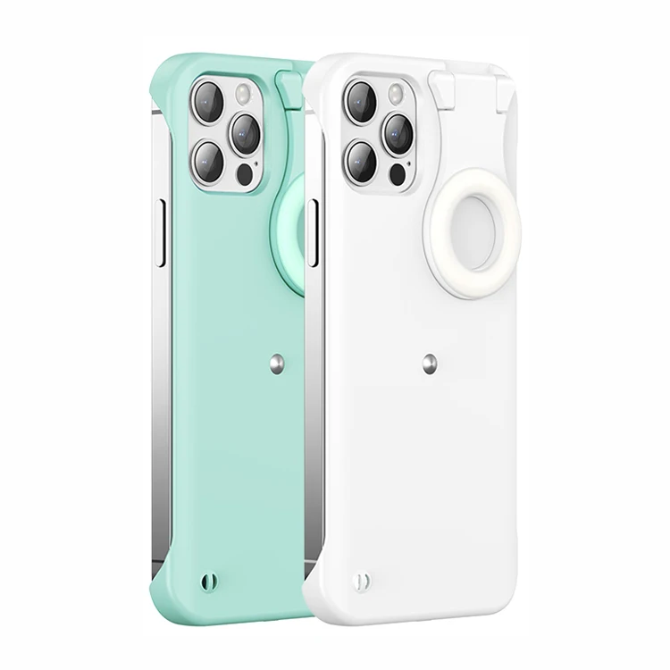 Fashion shockproof pc mobile phone case with led ring light for iPhone 12 pro max