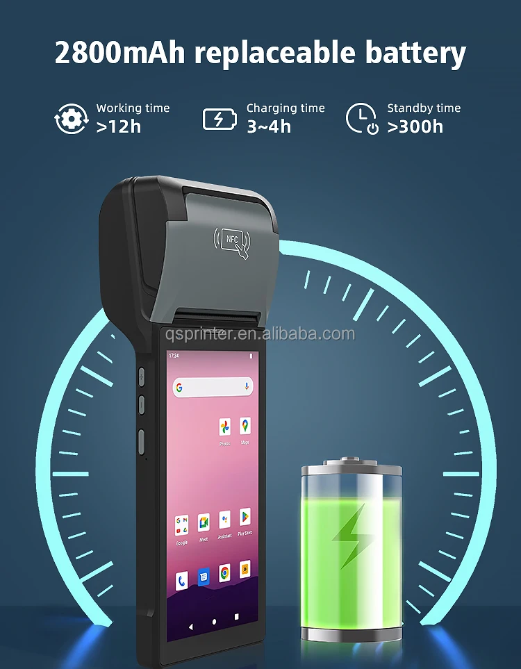 Wireless 2D Barcode Scanner Android 12.0 Handheld Industrial Mobile Fingerprint Reader NFC PDA Terminal with Thermal POS Printer