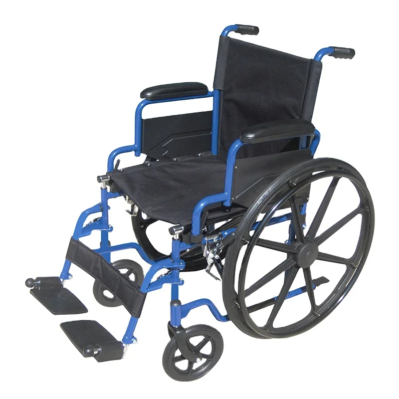 China Supplier Hospital Steel Blue Streak Wheelchair with Flip Back Desk Arms