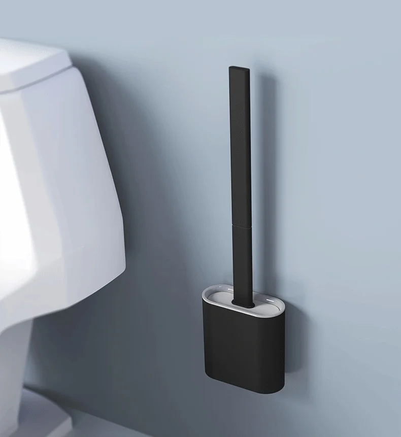 Sanga Freestanding Wall Mount Silicone Toilet Bowl Brush And Holder Set With Slim Holder For Bathroom