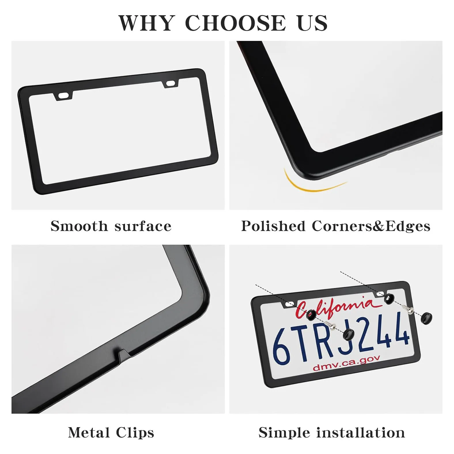 Black Matte License Plate Frames,Aluminum License Plate Holders Fits All Standard US Plates