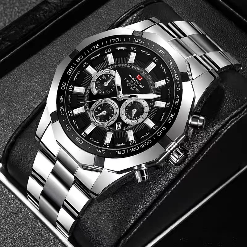 Low MOQ Male Analog Men Stylish Printed Luxury Waterproof Custom Wrist Brand Multi Functions Three Eyes Design Watch Dial Logo