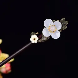 Wholesale Glazed Flower Antique Chinese Style Hairpin Wooden Hairpin Headdress Ancient Han Suit Qipao Jewelry Daily Accessories