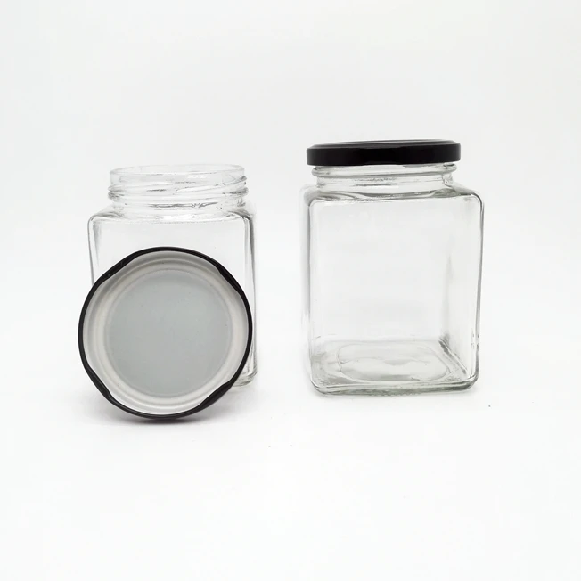 High quality square 380ml glass hot sauce jar chili bottle tomato sauce honey jar pickles beef paste bottle