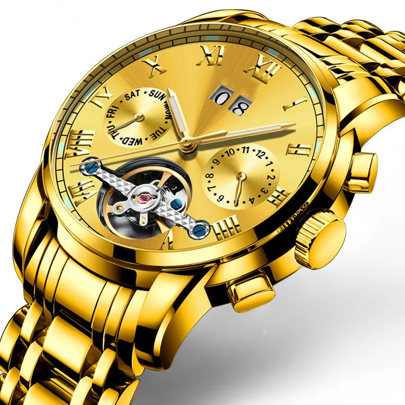 
Swiss mens watches business automatic skeleton tourbillon stainless steel relojes 