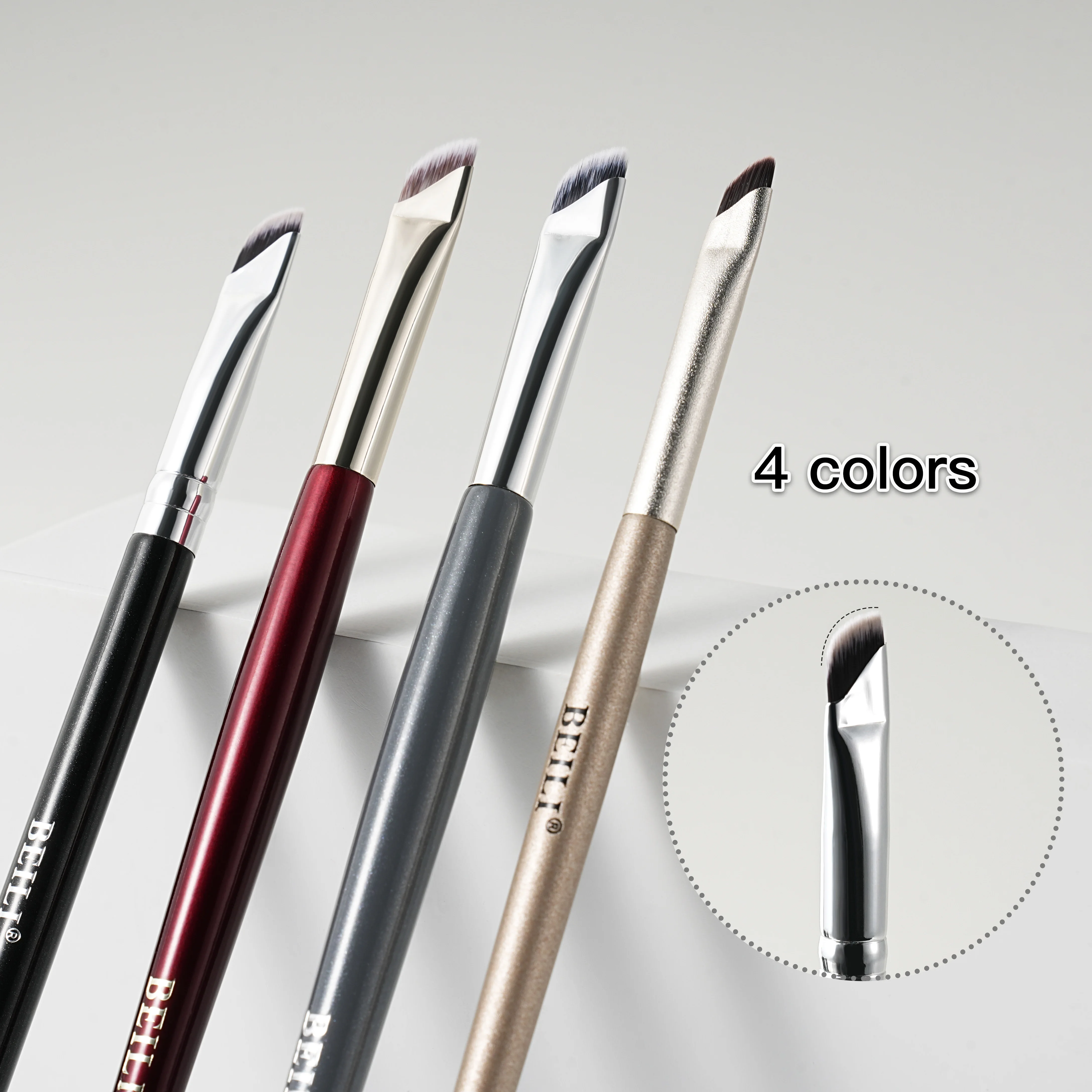 BEILI New arrival red/gold wood handle single beauty custom oblique blade flat eyeliner eyebrow pencil makeup brush with logo