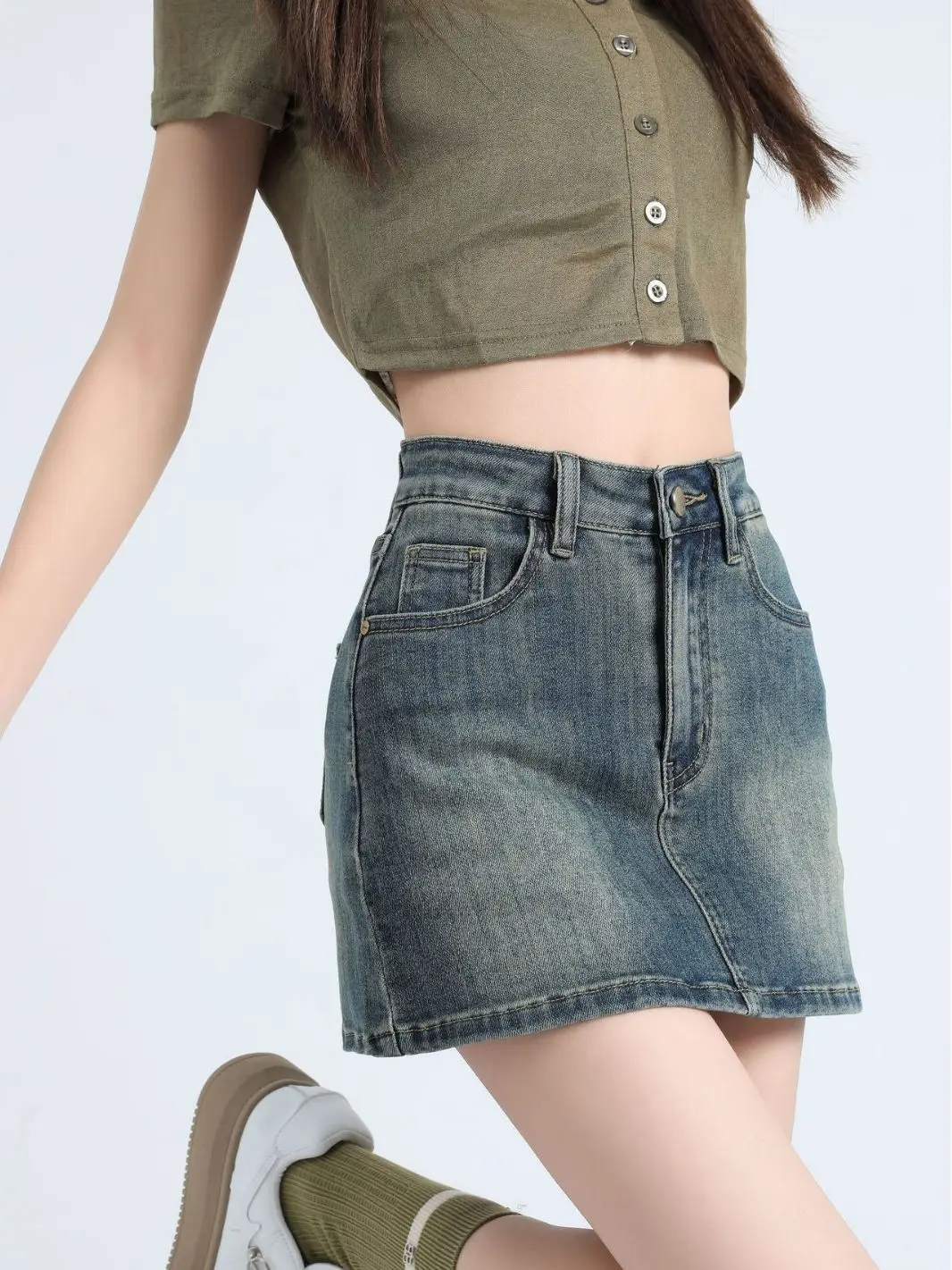 Custom Summer New Hot Sale Mini Denim Skirt Fashion Design Button Front A-line High Waist Casual Women Ladies Jeans Skirt