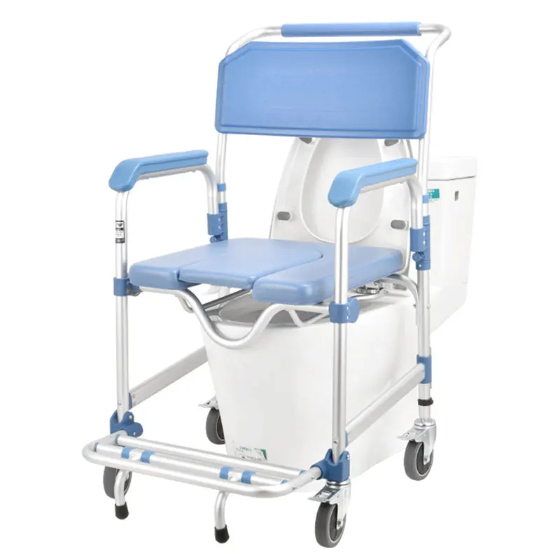 New Style Aluminium Elderly Bathing Chair Shower Toilet Commode Chair With Wheels