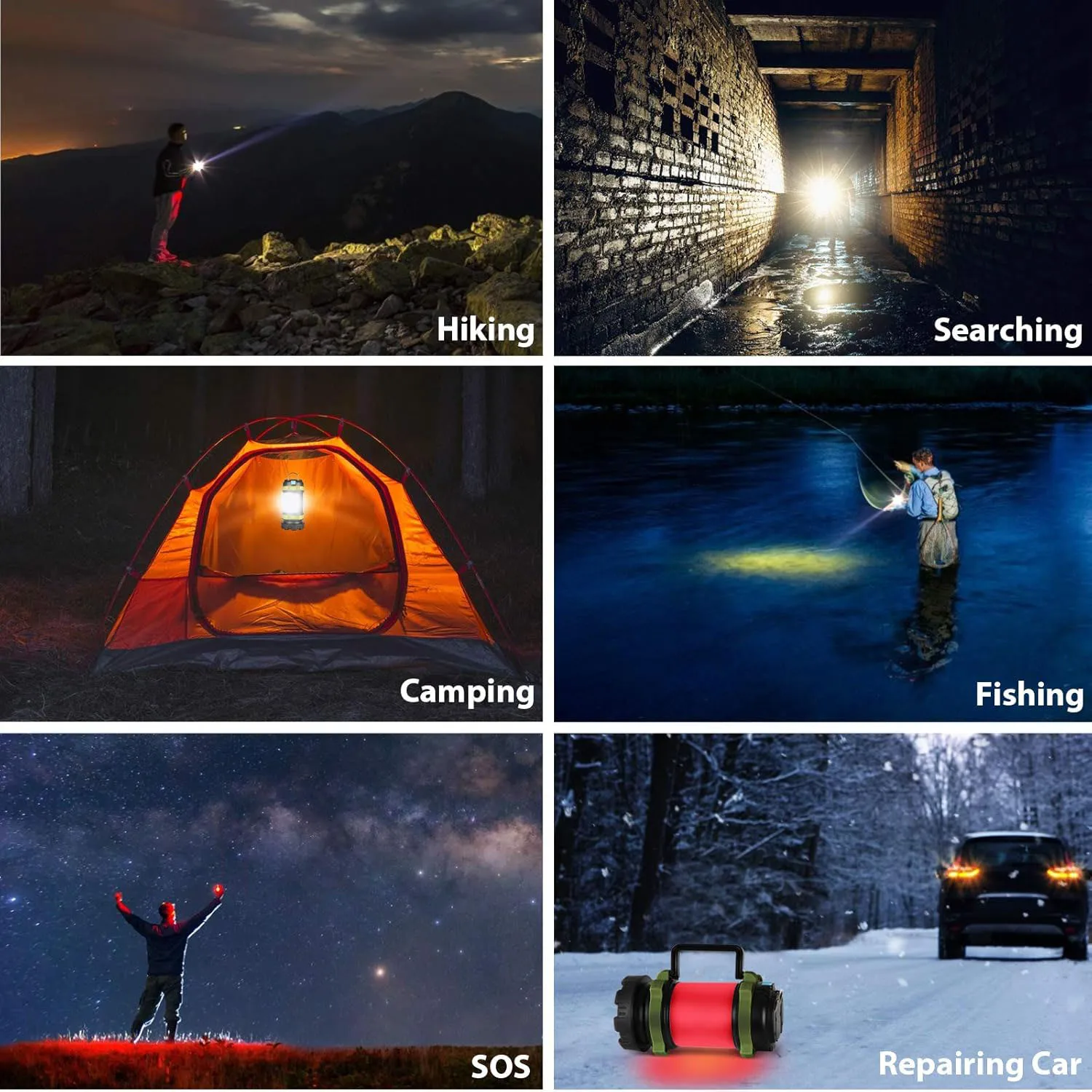 Camping Lantern, Outdoor Led Camping Lantern, Rechargeable Flashlights with 1000LM, 6 Modes, 4000mAh Power Bank