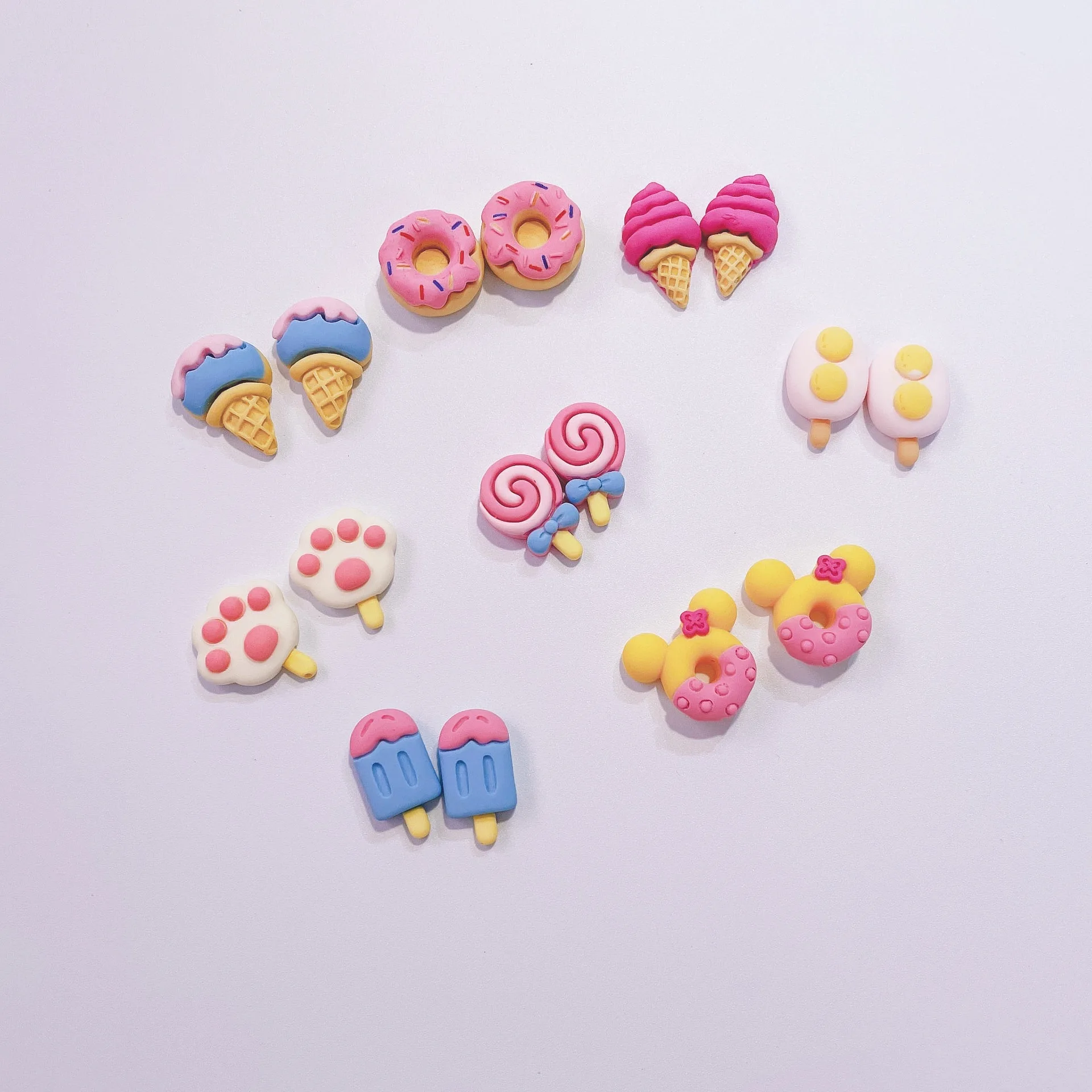 Creative Design Girls Sweet Donuts Clip On Earring Cute Cartoon Lollipop 925 Silver Stud Earrings