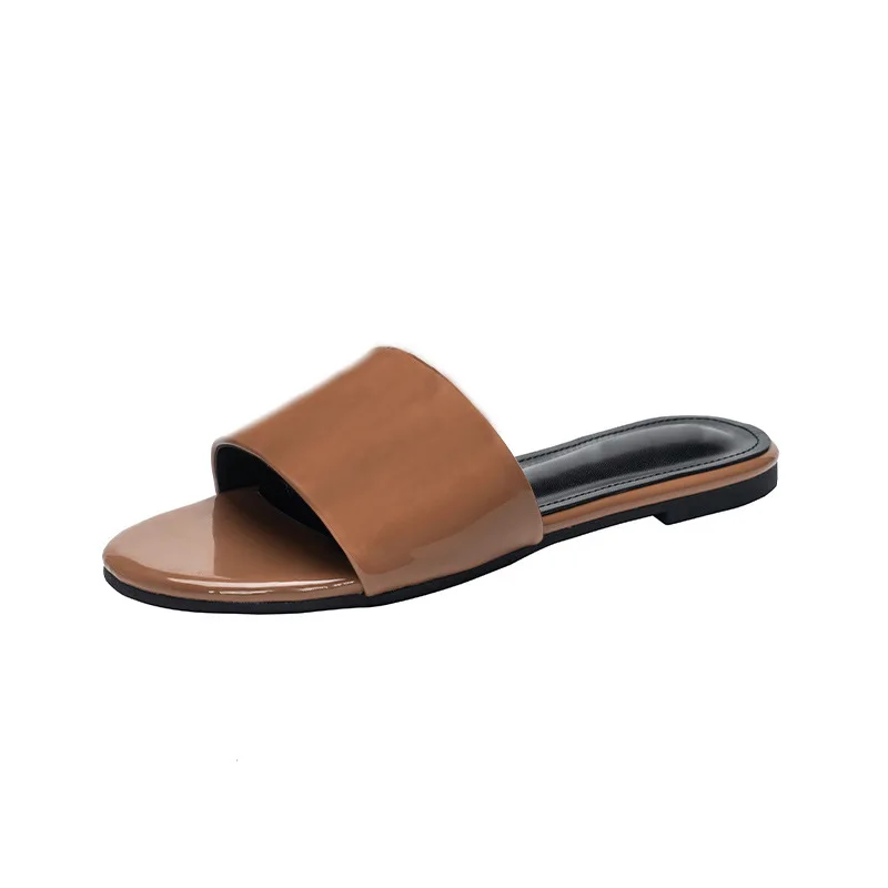 Wholesale designer brand shoes summer fashion ladies flat sandals PU leather luxury slipper for women 2024