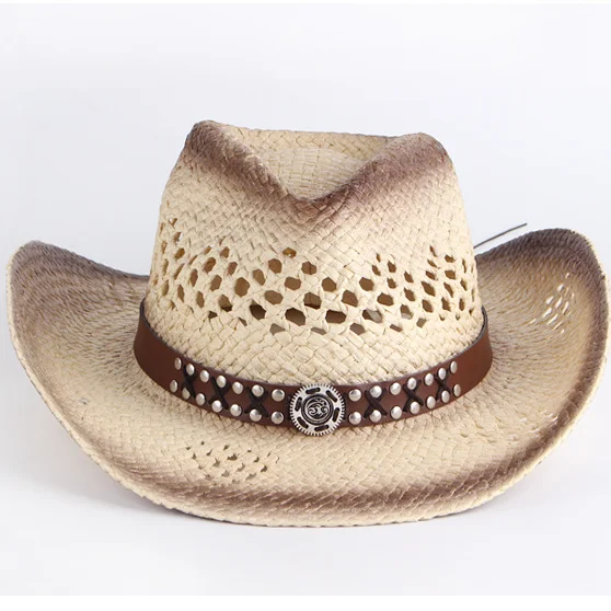 Western Style Panama Womens Men Crocheted Summer Natural Outback Shapeable Brim Rolled Up Cowboy Toyo Straw Hat