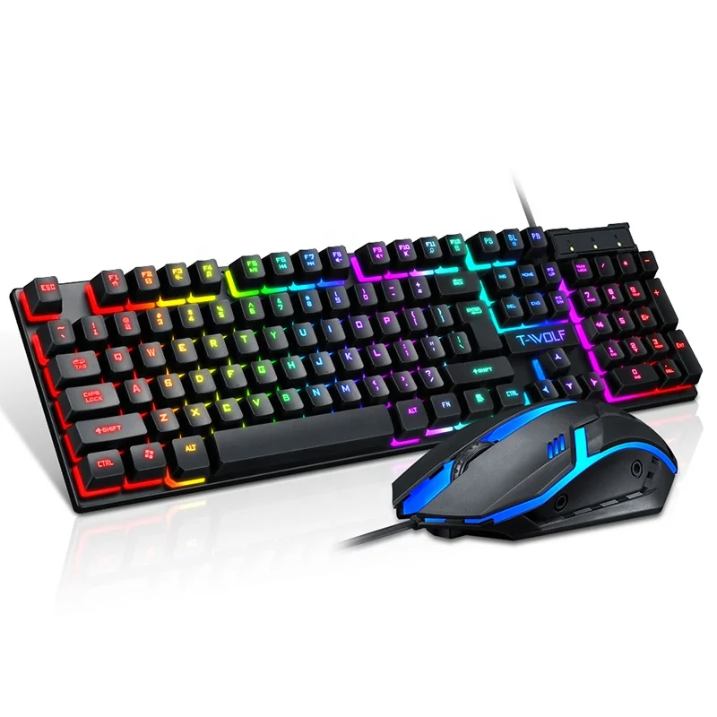 T-Wolf TF200 Cool Backlit Colorful Backlight Gaming Keyboard Mouse Combos Wired Gamer Keyboard and Mouse Set