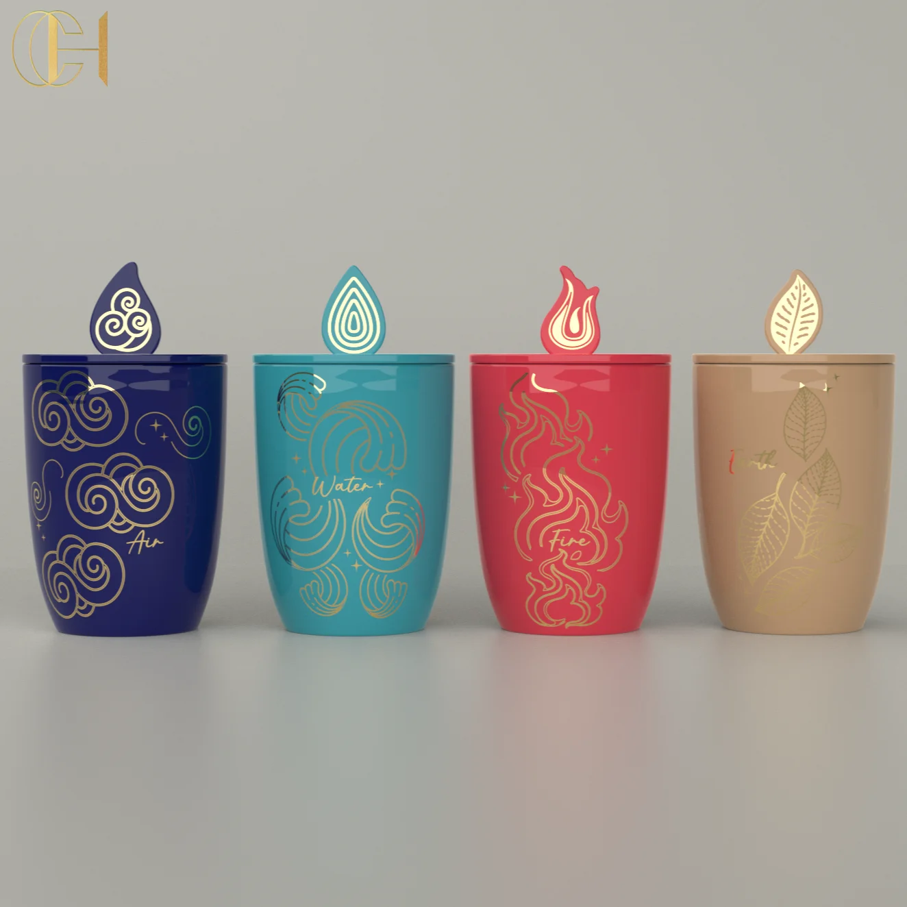 C&H Wholesale Four Elements Home Decoration Soy Wax Essential Oil Home Decoration Ceramic Scented Candle With Lid