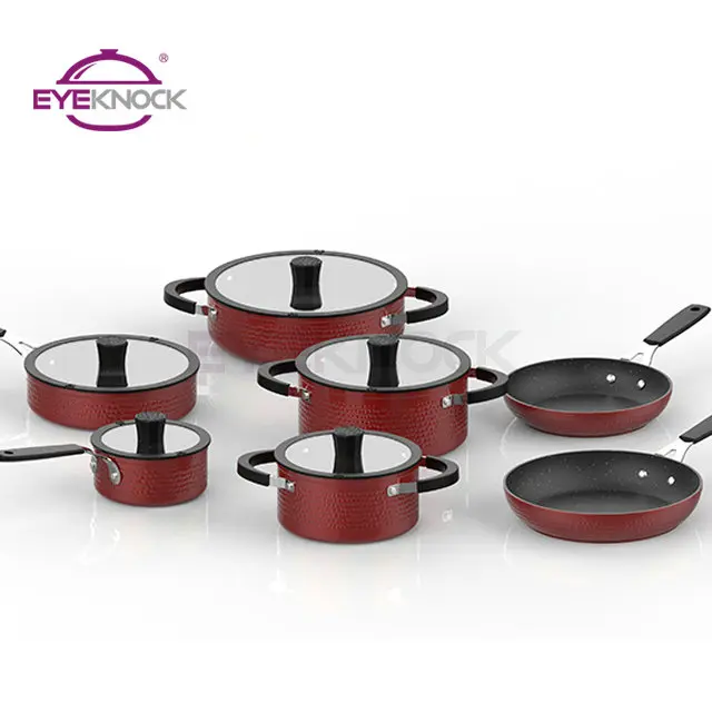 New design aluminum cookware with induction bottom luxury hammer looking surface non stick frypan nonstick cookware set