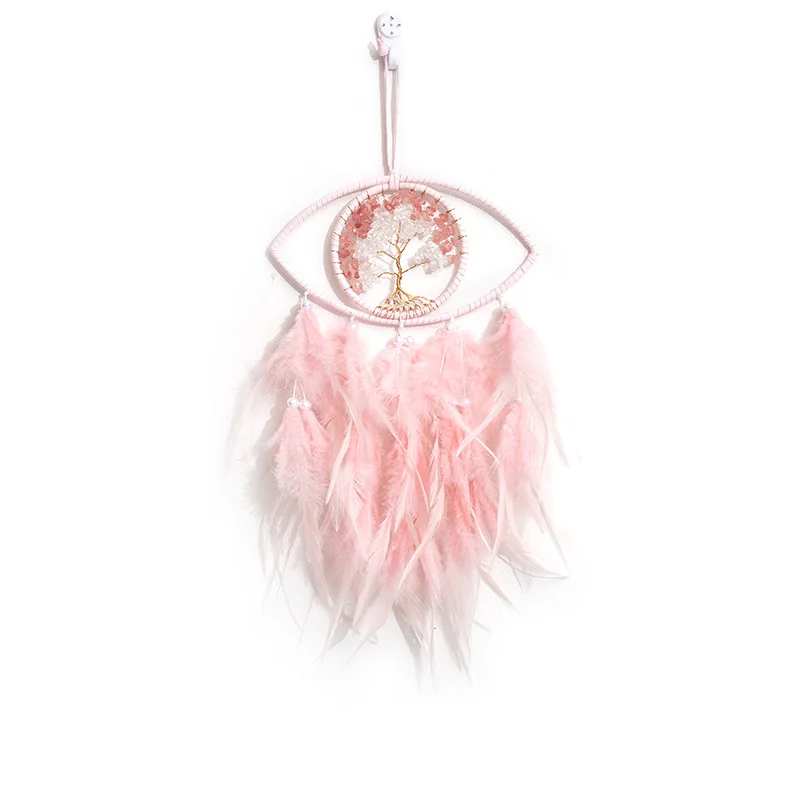 Indian Handmade Evil Eye Tree Of Life Healing Crystal Dream Catcher Feather Wall Hanging Boho Home Decor Bedroom