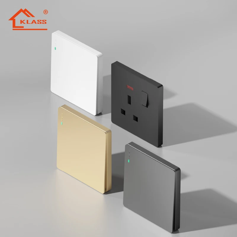 KLASS British Standard Household  86*86mm Curved Design 2 Position 2 Way 10A 250V Light Electrical Wall Switch Socket