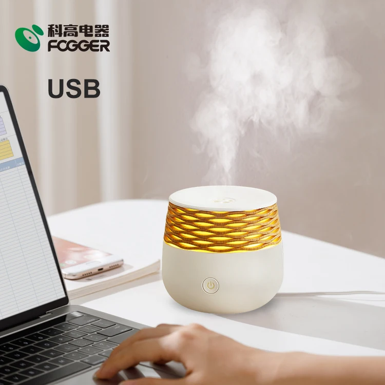 Fashion Personal Space Air Industrial 30ml Wooden Warm Light Usb Aroma Diffuser Flame Humidifier